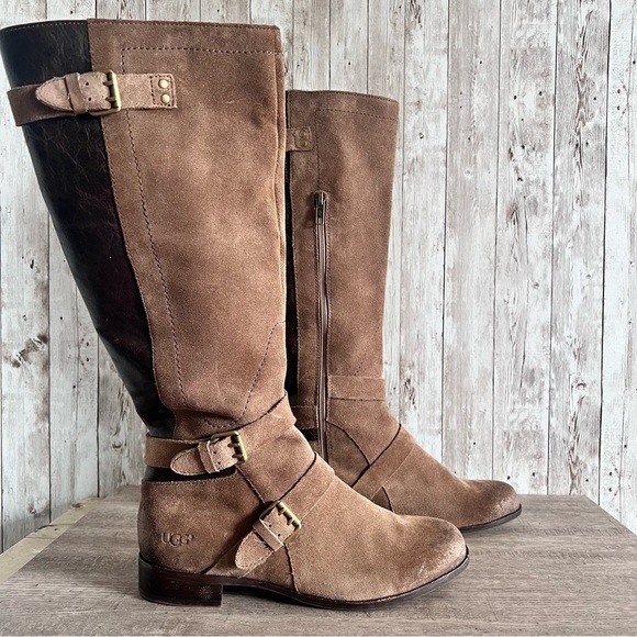 UGG Women’s Cydnee Leather and Suede Tall Boots Size 8 - Picture 1 of 11